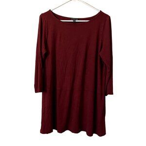 Eileen Fisher red long sleeved classic casual top blouse comfortable basic stapl